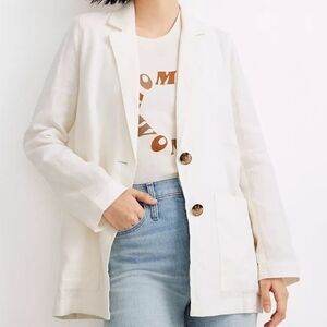NWT Madewell Women's Medium Linen Dorset Oversized Off-White Blazer Y2K